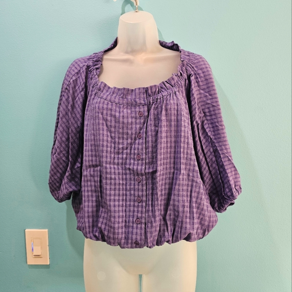 Anthropologie Blueberry Checkered Blouse